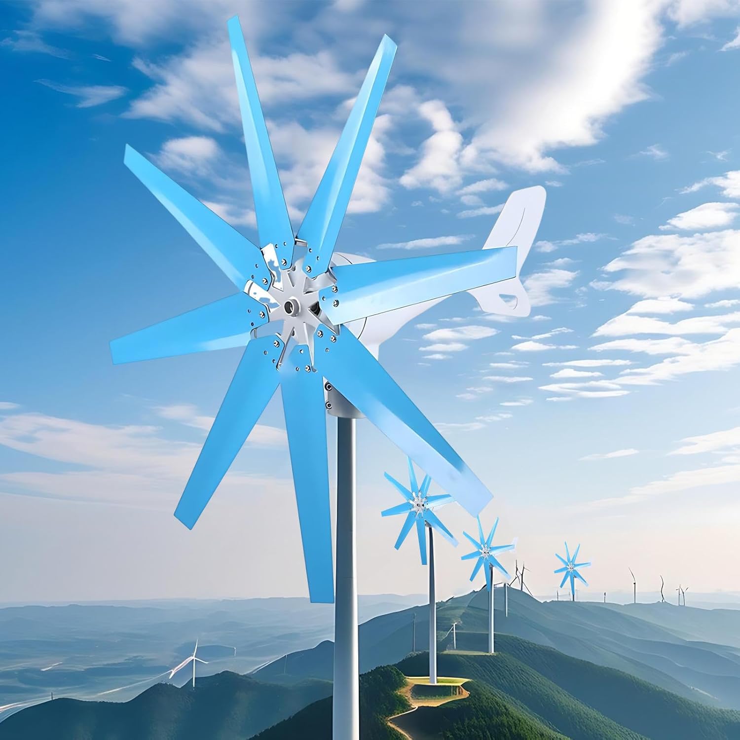 Magnetic Levitation Wind Turbine Generator 100/200/300/400W, 8-Blade Kit with Controller, for Home, Farm, RV, Off-Grid Power Supplementation Blue-400W