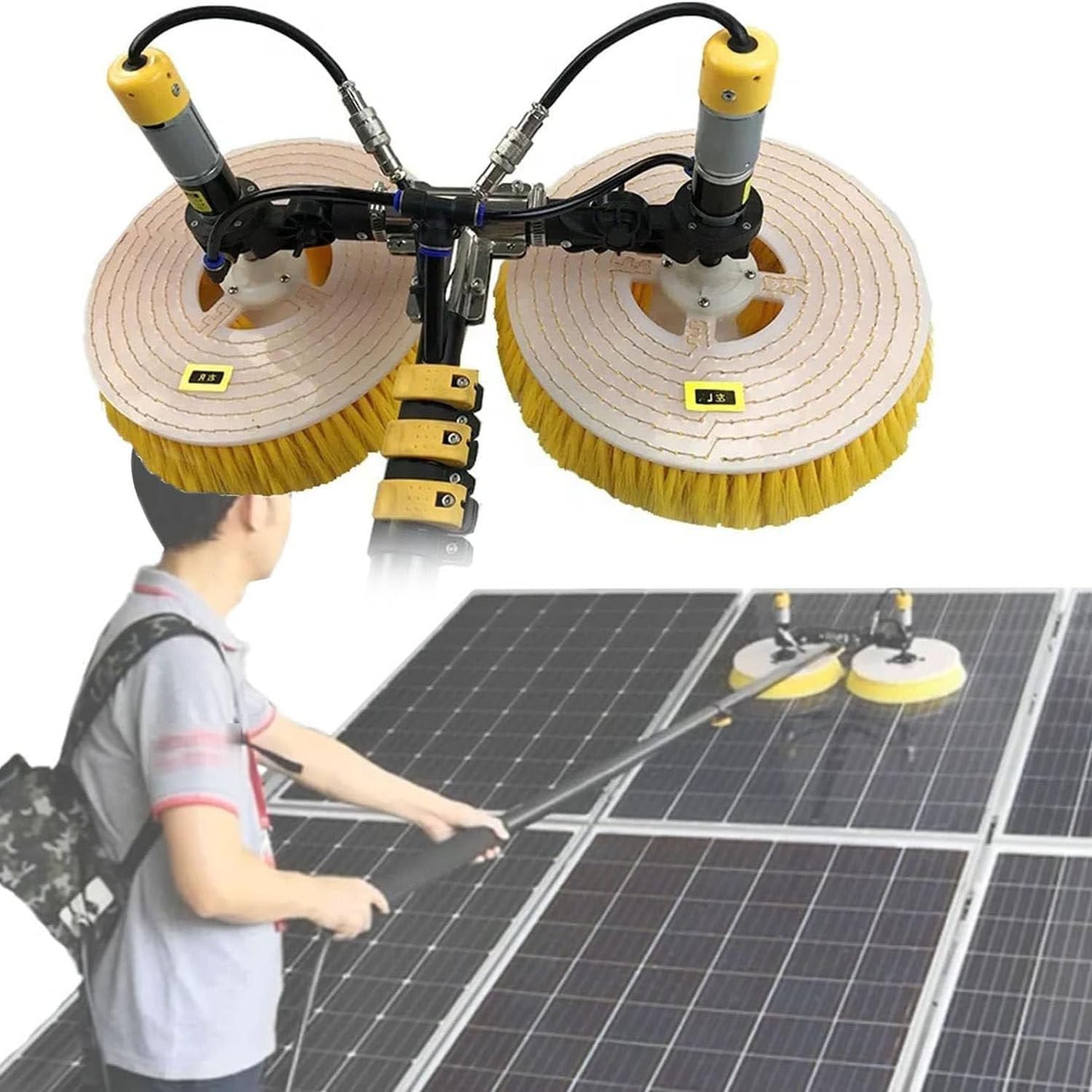 Electric Photovoltaic Panel Cleaners Outdoor Cleaning Tool, Solar Panel Electric Cleaning Brush Adjustable Extension Handle for Window Glass, Solar Panel Freebattery-3.5M