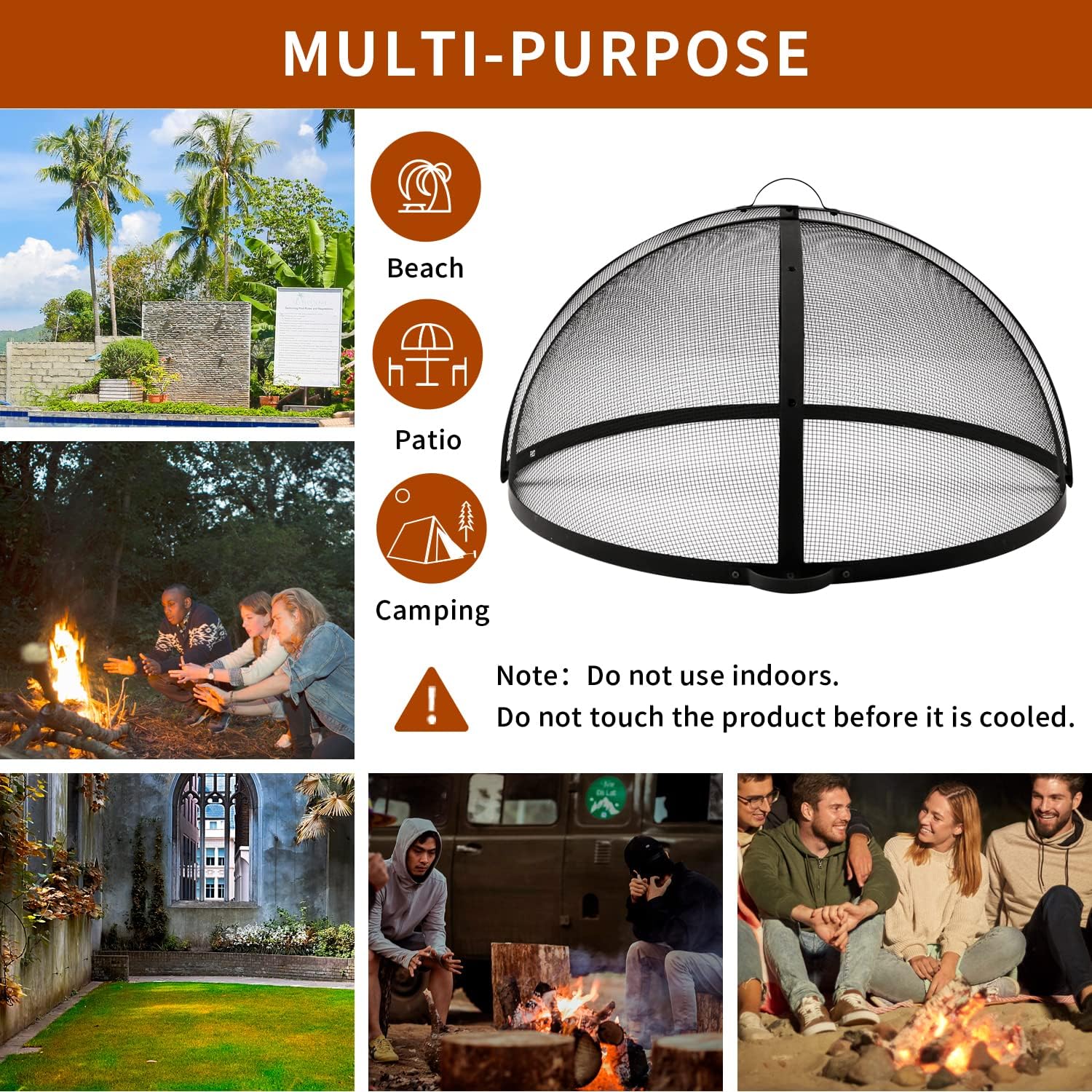 WeCooper Heavy-Duty Fire Pit Spark Screen, 40In Round Steel Mesh Screen Guard, Easy-Opening Firepit Ember Arrester with Handle
