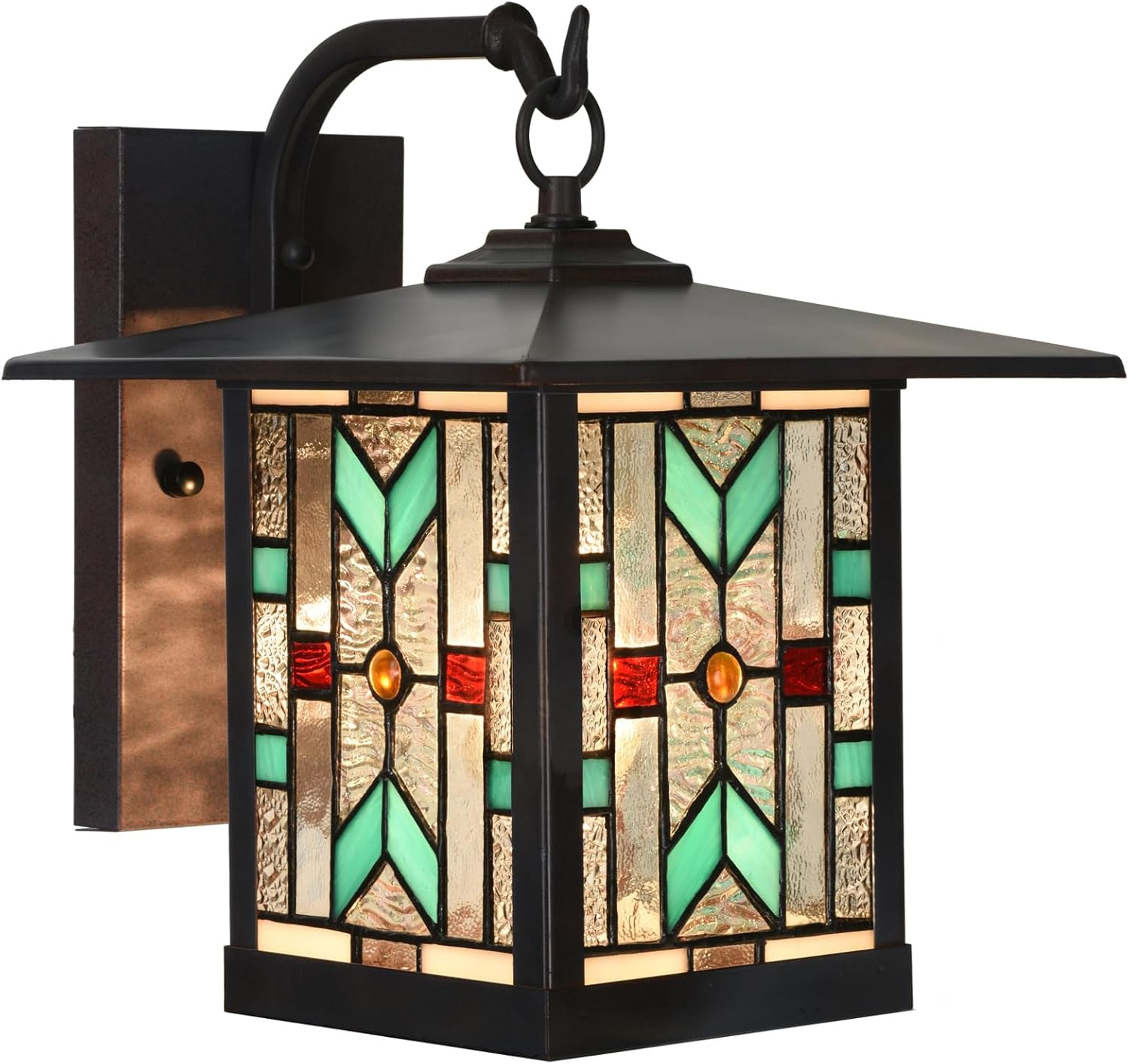 WL0003 Tiffany Style Outdoor Wall Light Fixture Stained Glass Exterior Waterproof Wall Sconce Lamps for Balcony Aisle Hallway 9X11X11 Inches, Bulb Included (Turquoise Blue)