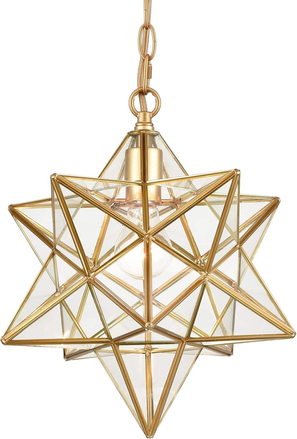 DANSEER Moravian Star Light Modern Brass Pendant Light 14 Inches with Clear Glass Shade