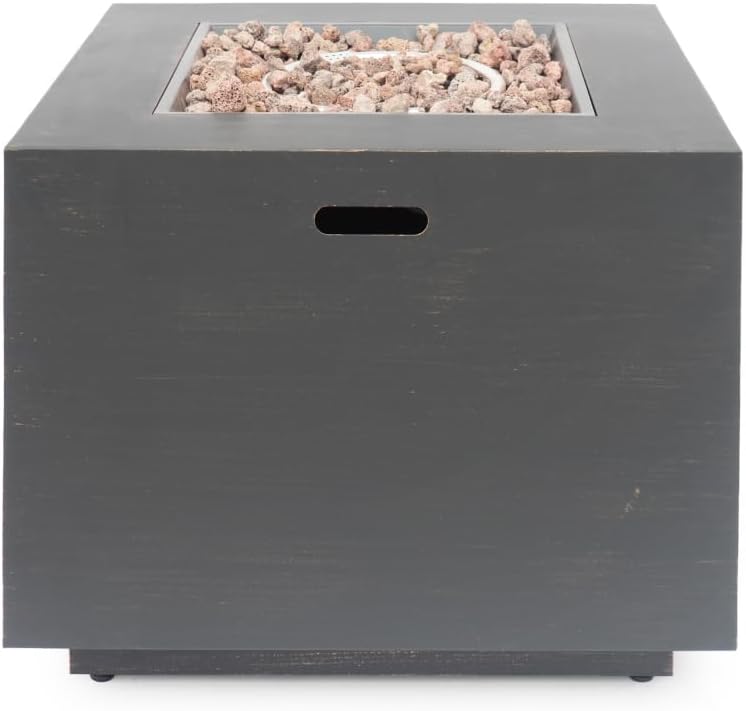 33 Inch Outdoor Square Propane Gas Fire Pit Table with Integrated Tank Enclosure, 50000 BTU, Weather-Resistant Brushed Brown Finish for Patio Backyard Garden