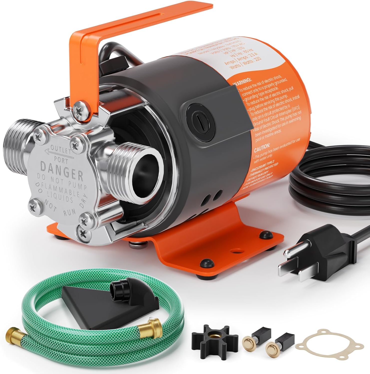Cleartide Water Transfer Pump 115V, 1/10HP 380GPH Utility Water Pump Electric With 6ft Suction Hose Kit, Portable Small Water Pump For Pool Draining, Removing Water From Rain Barrel, etc.
