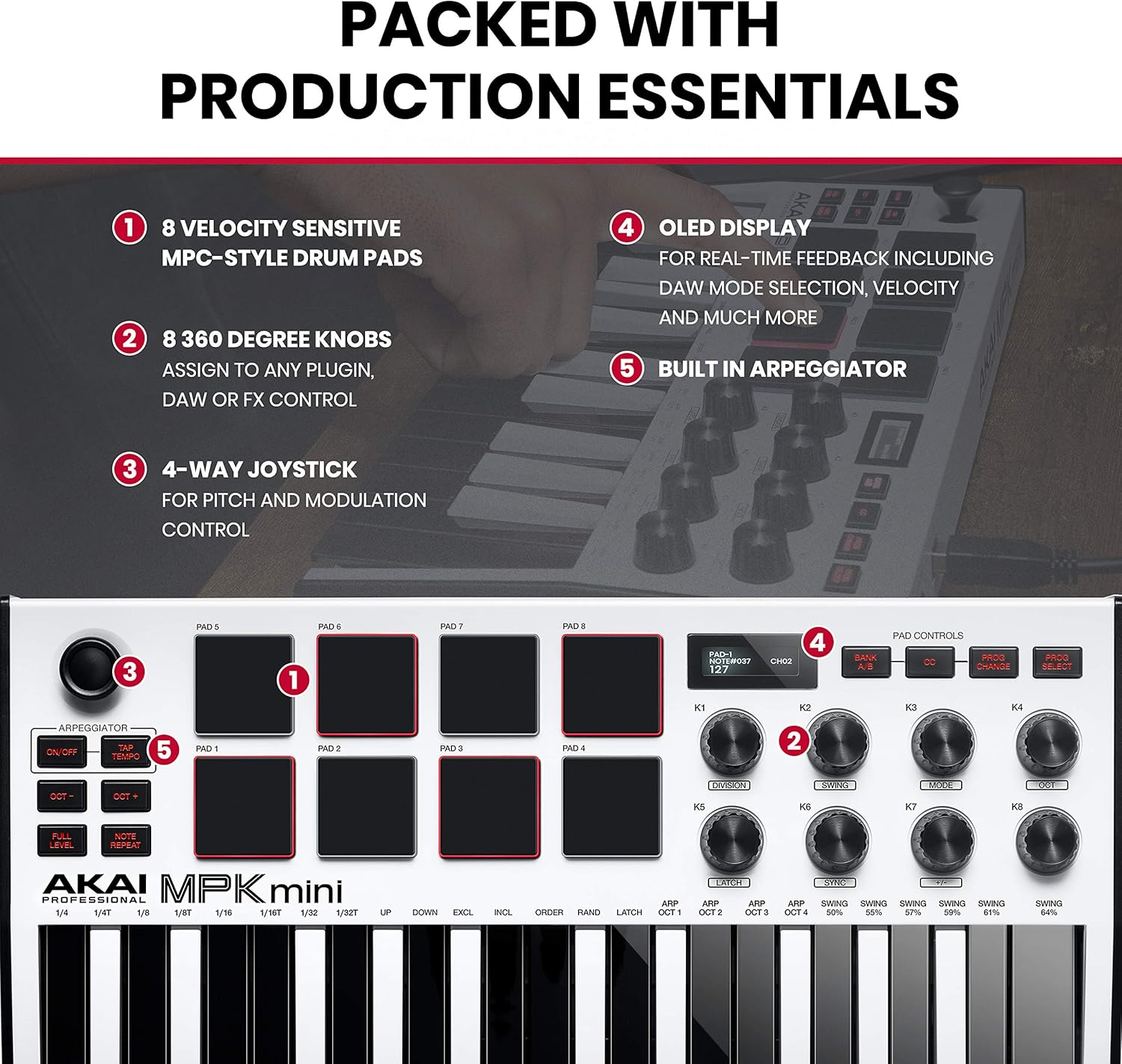 Akai MPK Mini MK3 MIDI Keyboard Controller + M-Audio SP2 Sustain Pedal, with MPC Beats and Software Suite – Beat Maker Bundle (White)