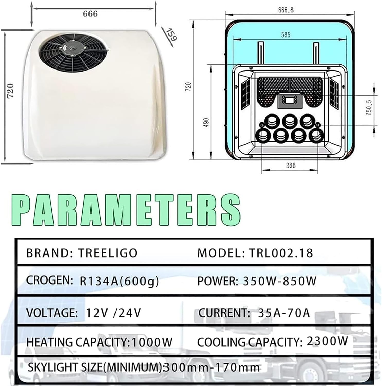 RV Air Conditioner 12V/24V Dc Ultra Thin Car Roof Air Conditioner is, Rv Ac Unit, Camper Air Conditioner, Heat and Cool, Applicable to Minivans, Pickups, Rvs, Trucks, Farm Vehicles, Excavato