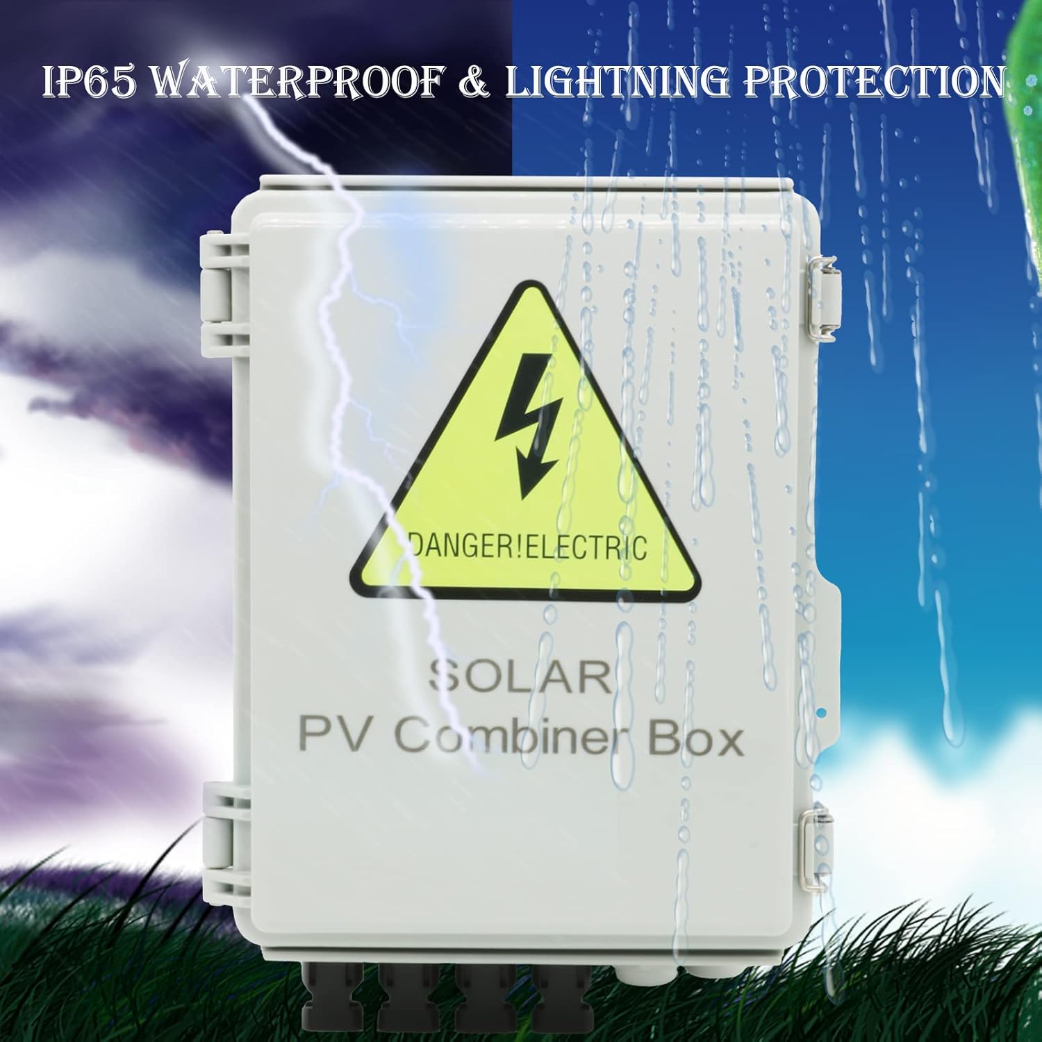 4 String Solar Combiner Box, IP65 Waterproof PV Combiner Box for On/Off Grid Solar System,with Lightning Arrester, 15A Rated Current Fuse & 63A Circuit Breaker(Plastic)