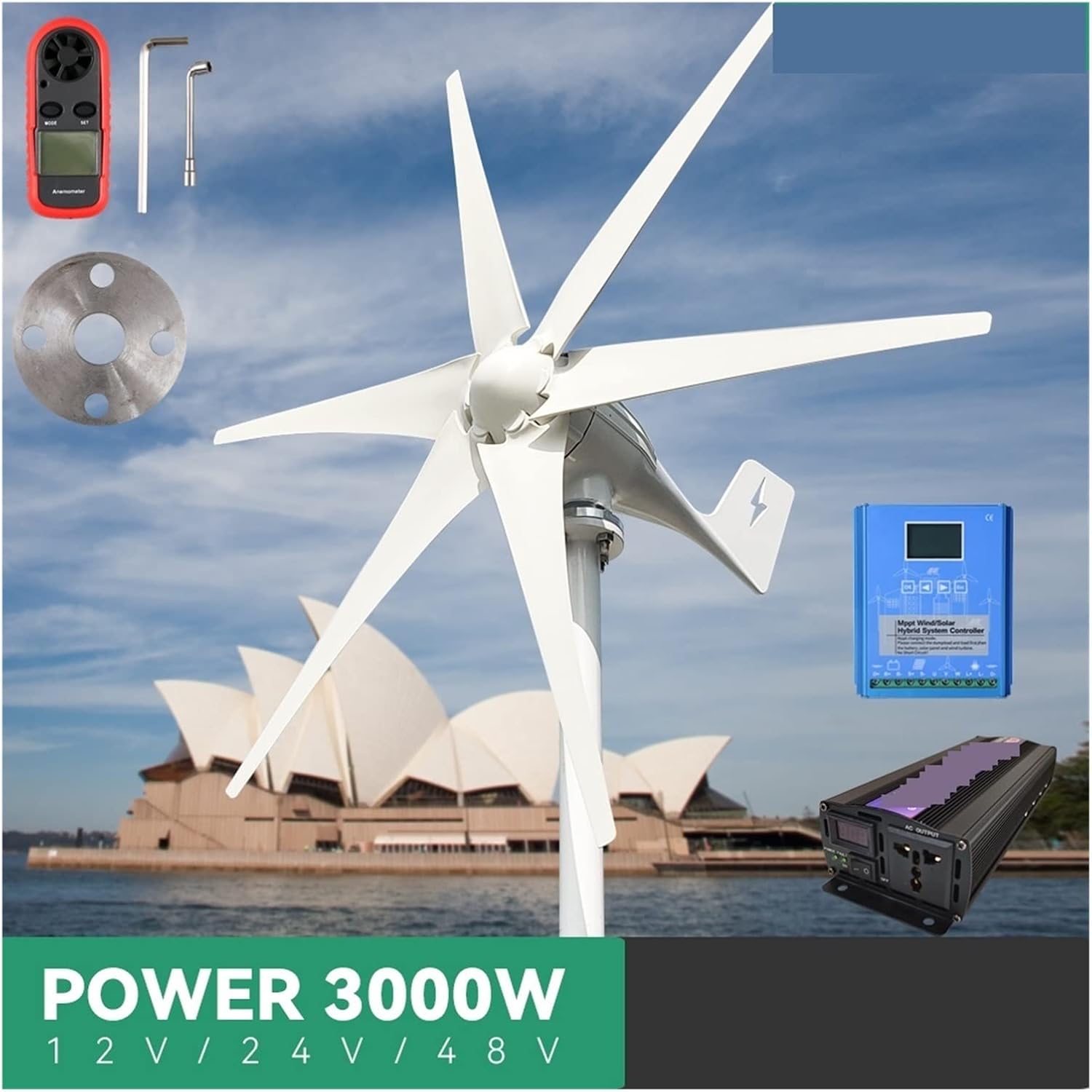 Wind Turbine Generator Kit, Windmill Turbine Generator Power 2000w 12v 24v 48v 6 Blades With Off Grid System Mppt And Hybrid Charge Controller For Home for Hybrid Solar Wind System(With Mppt Controlle