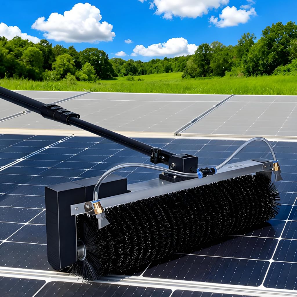 24.6FT Solar Panel Cleaning Kit with Telescopic Pole, Water Fed Solar Panel Brush, Extendable Window Cleaner Tool for RV, Boat, Deck & Outdoor Use Battery