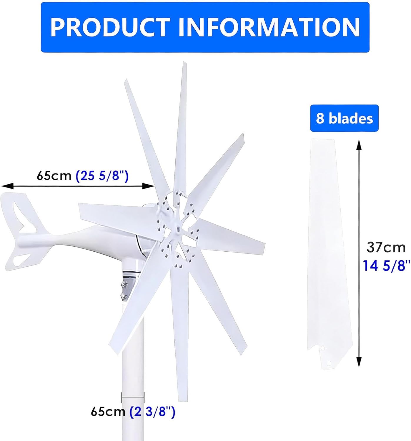 3000W Wind Turbine Generator,12V 24V 48V 220V Renewable Energy Wind Generator,8-Blade Wind Power Generator with MPPT Controller,Suitable for Home,Farm,RVs,Boats 24V
