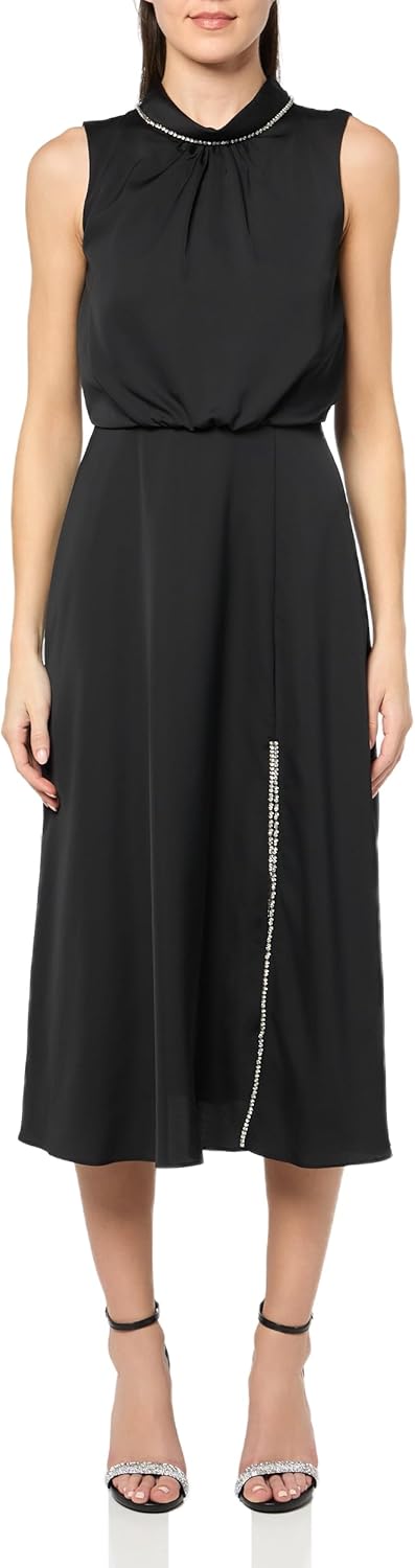 KARL LAGERFELD Womens Thigh Slit Sleeveless Mock Neck Midi Dress