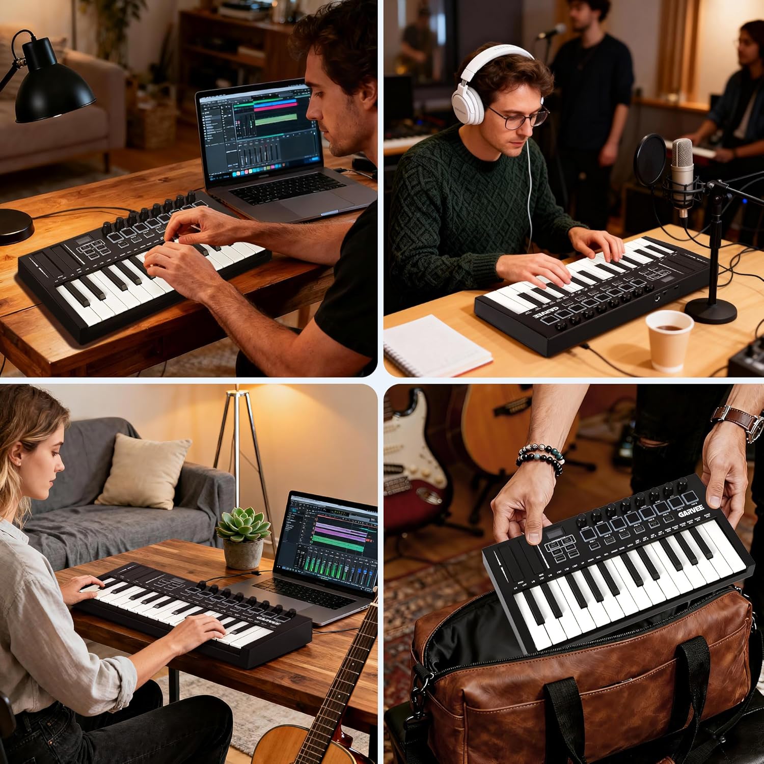 25-Key MIDI Keyboard Controller — Compact USB/DAW Integrated Keyboard with 8 Drum Pads, 8 Knobs & OLED Display. Ideal for Music Production