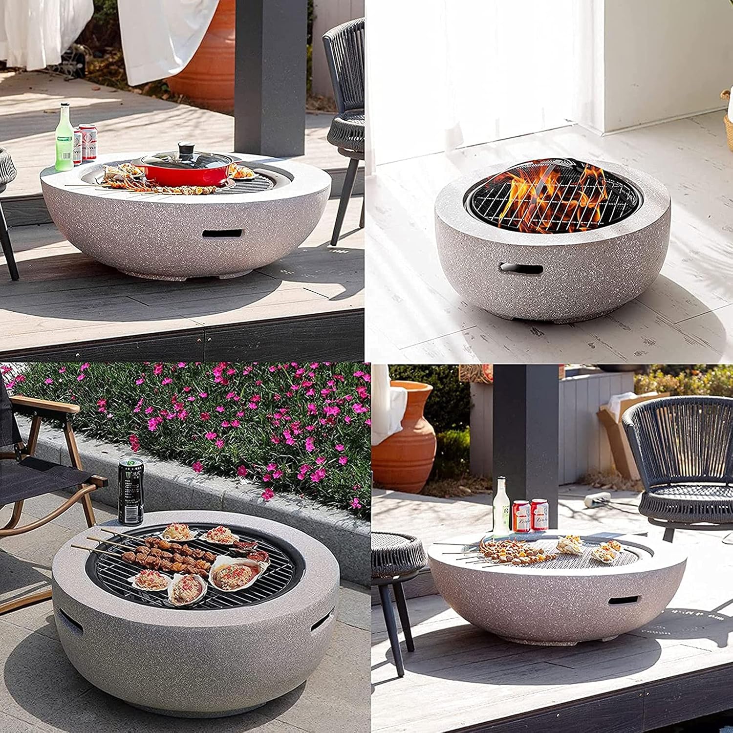 Fire Pit with BBQ Grill Shelf, Round Wood Burning Fire Pit, Outdoor Garden Heaters with Grill Grate, for Camping/Heating/Bonfire and Picnic