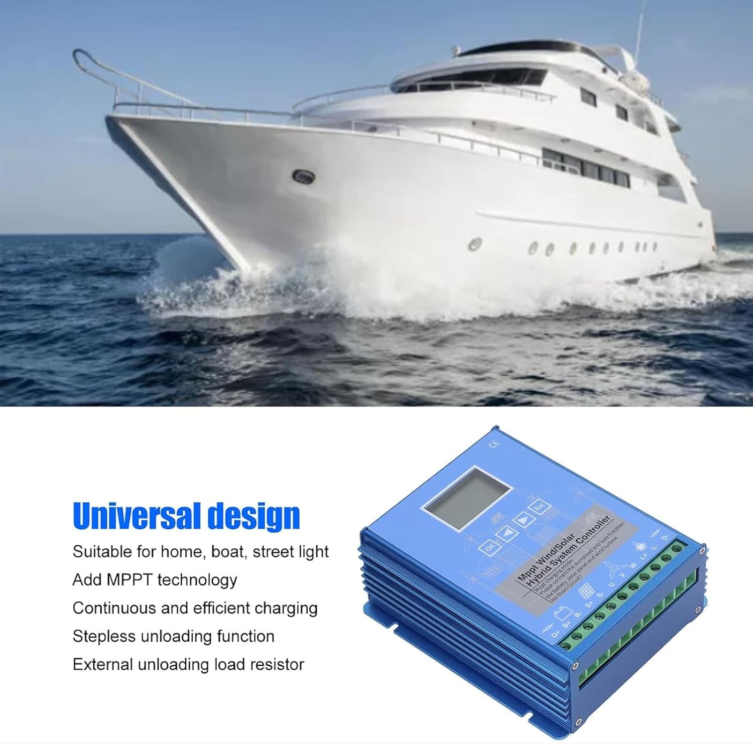 Wind Solar Hybrid MPPT Charge Controller, 12V/24V/48V Auto-Sensing Off-Grid Controller with LCD Display, 12000W Boost Charging for Home, RV Or Boat(24v48v)