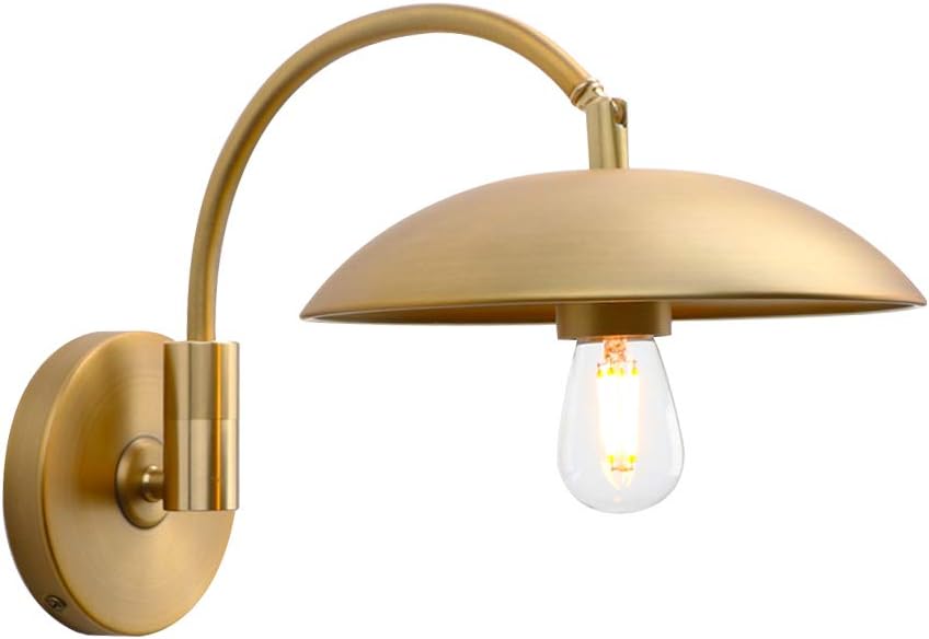 Pathson Adjustable Wall Sconce, Industrial Swing Arm Wall Lamp Hardwired with Metal Base, Retro Indoor Wall Light Fixtures Decor for Hallway Bedside Living Room (Brass)