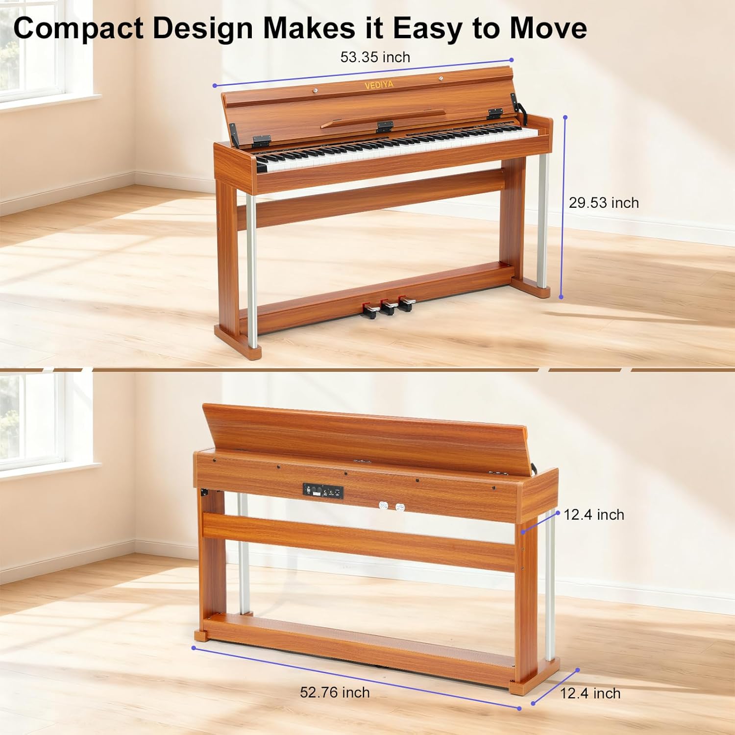 88 Key Weighted Digital Piano Keyboard - Wood Piano Desk to Vanity, Hammer Action Electric Piano with MIDI, Ideal Home Digital Pianos & Keyboard Piano for Beginners (Brown, VE86 with Cabinet Stand)