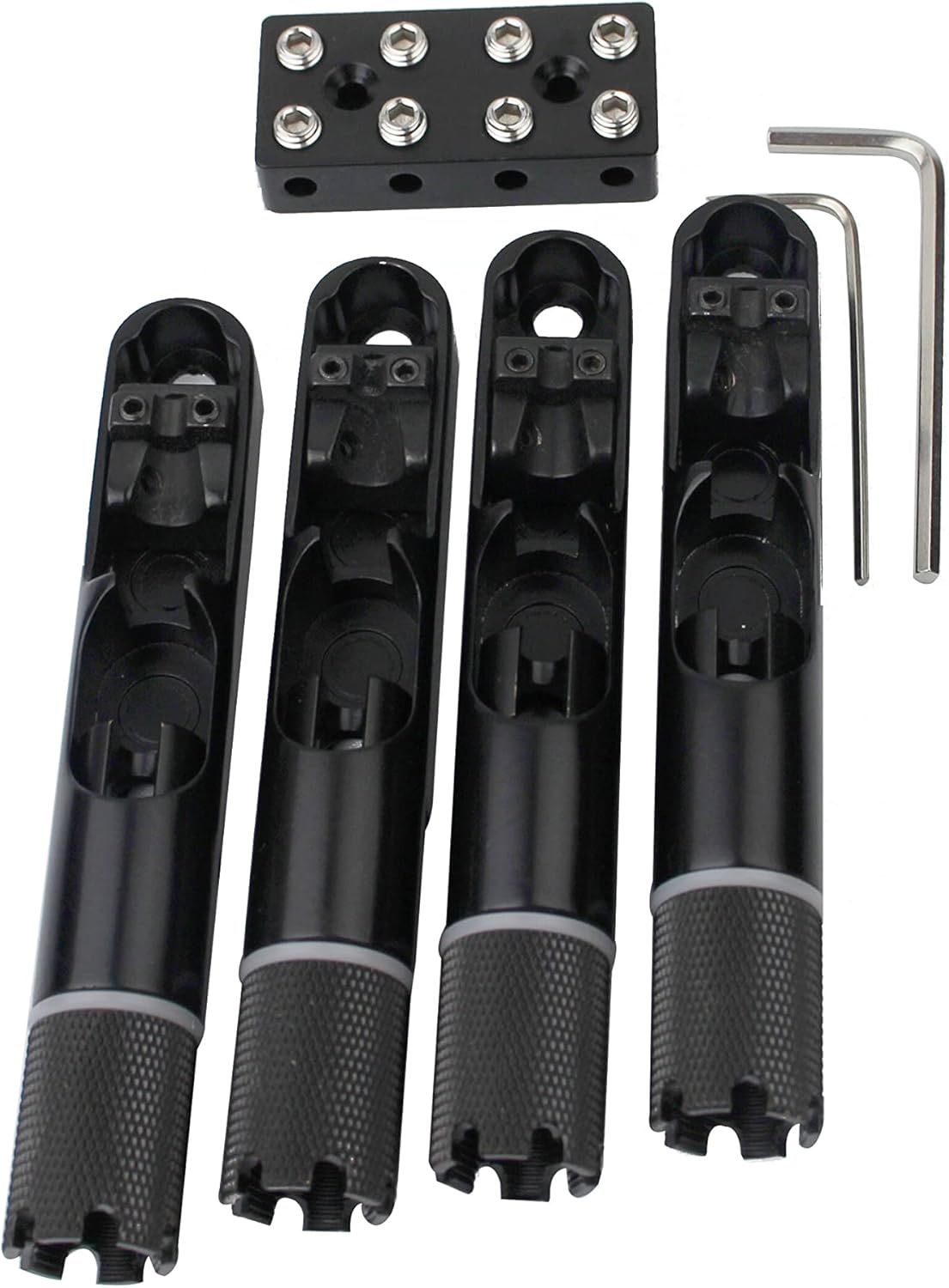 Guyker 4 Pieces Single String Fan Bass Bridge - Headless Fixed Fanned Bridges for Electric Bass GB100, Black