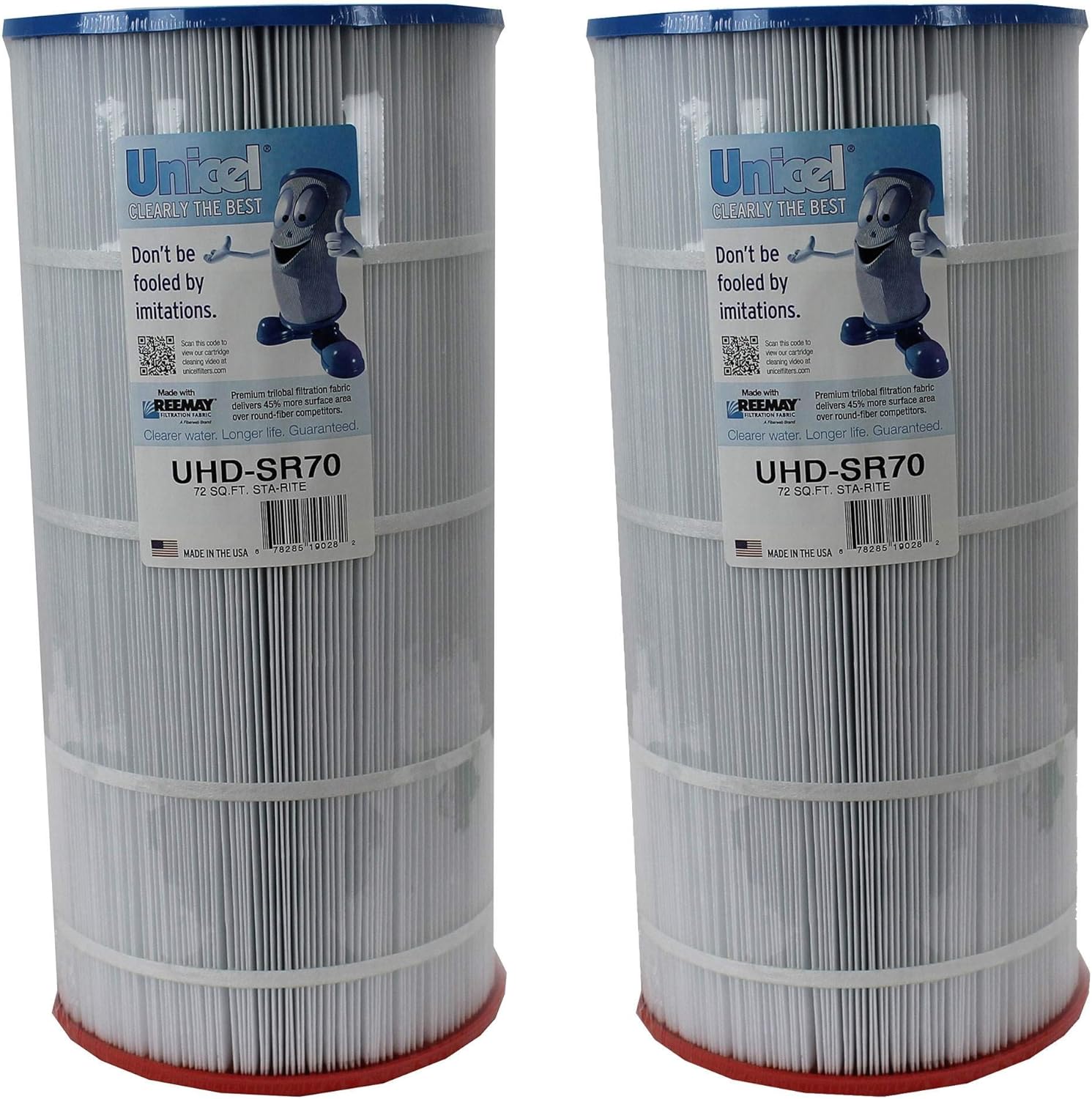 Unicel UHD-SR70 72 Square Foot 4 Oz Media Replacement Swimming Pool Filter Cartridge, 195 Pleats, Compatible with Sta-Rite Posi-Flo Models (2 Pack)