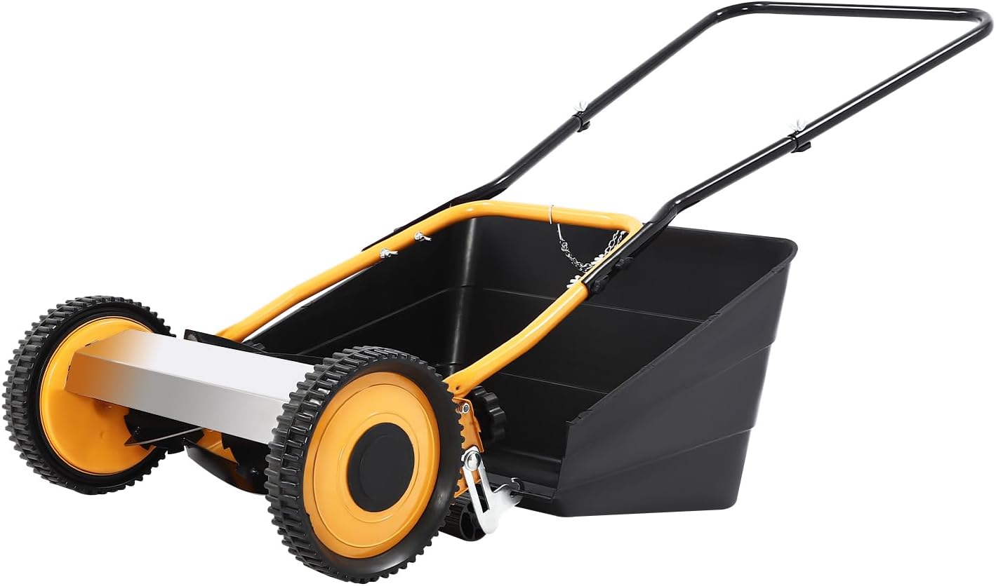 Manual Push Reel Lawn Mower with Grass Catcher, 2 Wheel 5-Blade 14 Inch Hand Push Mower No Motor Walk Behind Grass Cutter with 0.47-1.65in Adjustable Cutting Height for Lawn, Yard, Garden