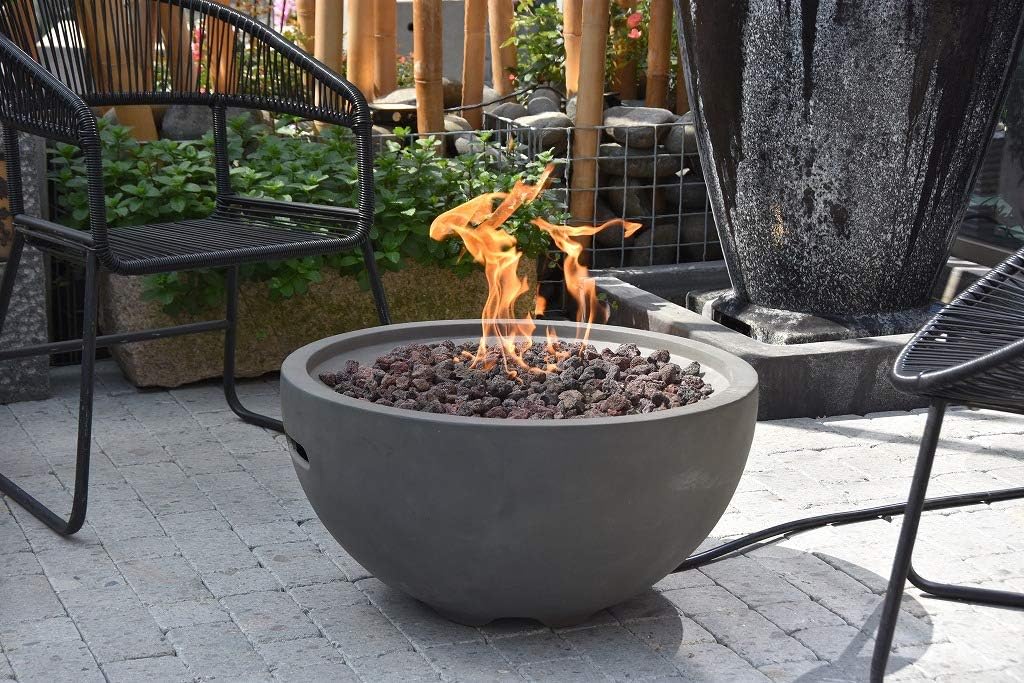 MODENO Nantucket Concrete Propane Fire Bowl, Outdoor Fire Pit Table/Fire Bowl/Patio Furniture, 40,000 BTU Auto-Ignition, Stainless Steel Burner, Lava Rock & Water Resistant Soft Cover Included