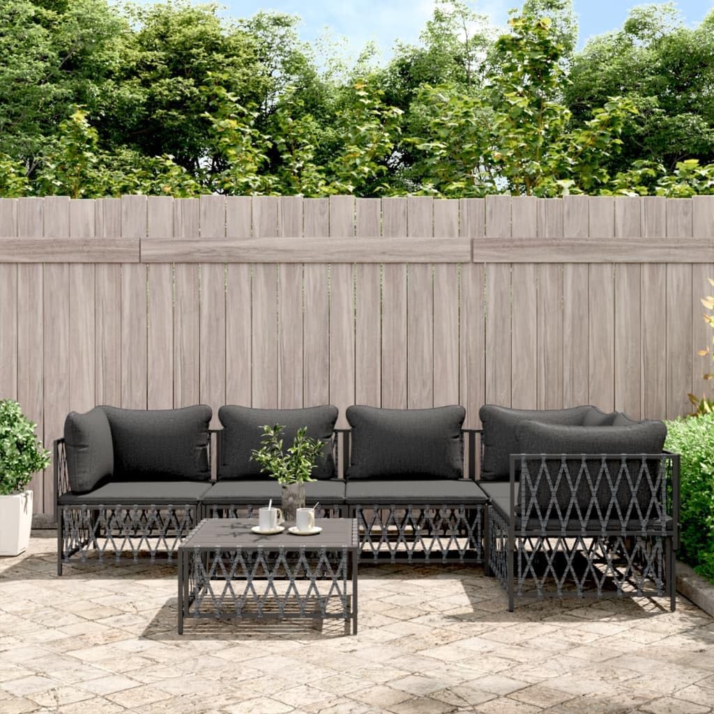 6 Piece Patio Lounge Set with Cushions Anthracite Steel Garden Furniture