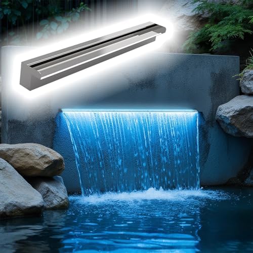 Stainless Steel Waterfall Spout with Pump Kit - Elegant Pool Water Feature Decor, Even Flow, Easy Installation for Backyard Swimming Pools (47.2in/120cm)