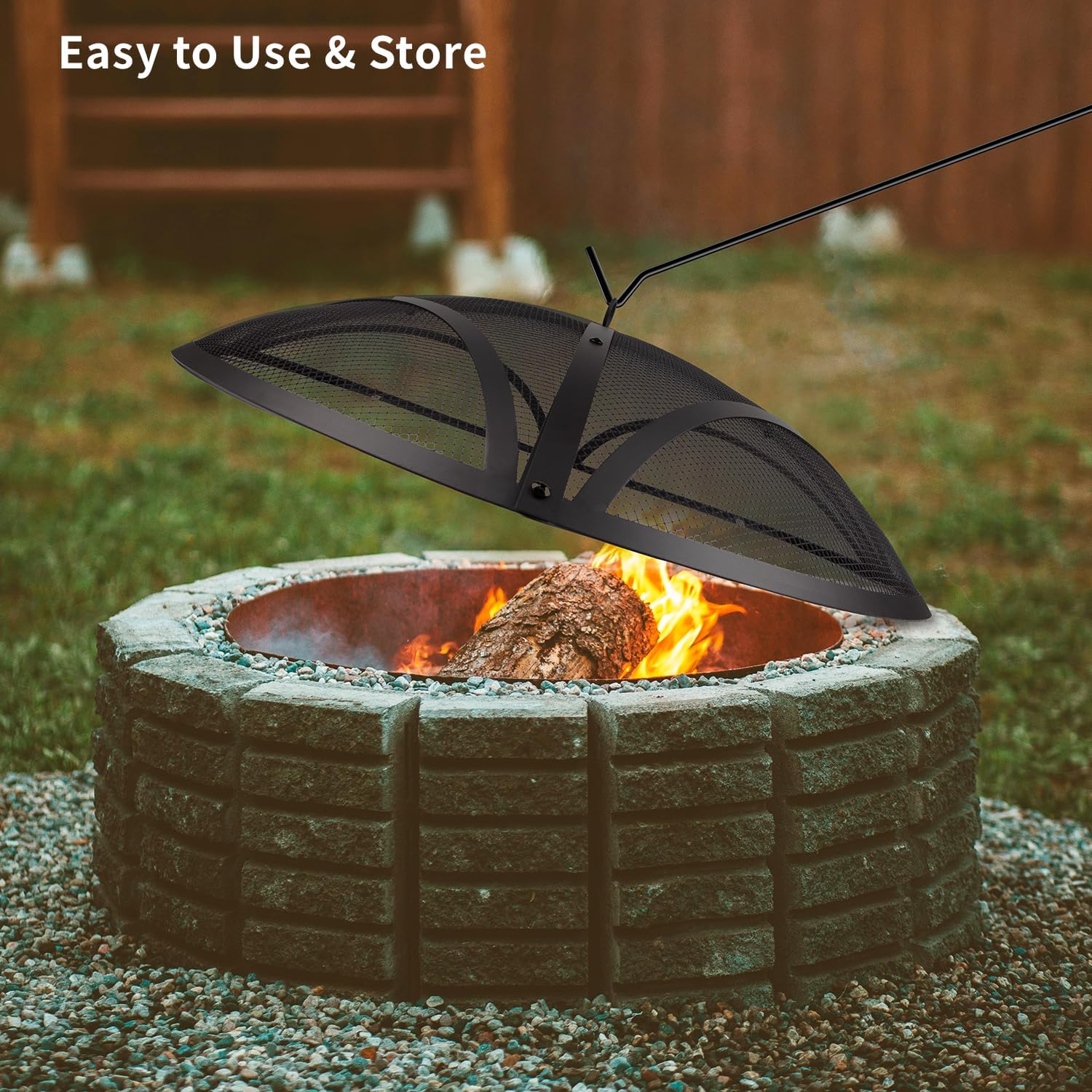 WeCooper 32In Reinforced Steel Round Fire Pit Screen Cover,Outdoor Patio FirePit Spark Screens,Heavy Duty Steel Mesh Fire Pit Ember Lid with Handle…