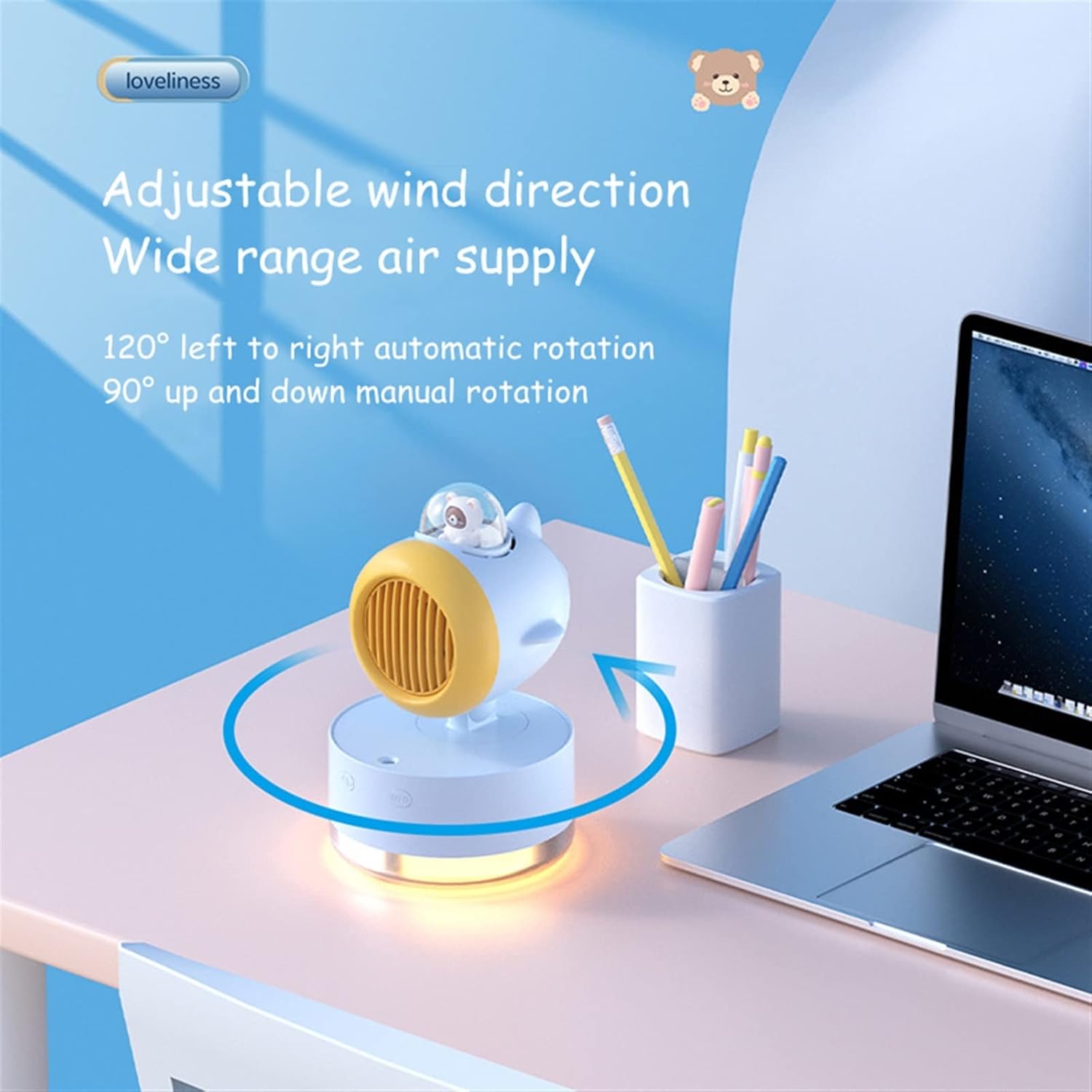 Humidifier Mini Portable Water Cooled Spray Fan USB Rechargeable 3600 mAh Battery Wireless Air Conditioner Electric Cold Mist Humidifier Fan Ultrasonic Humidifier(Blue)
