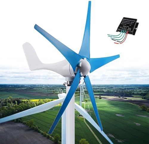 12000W Wind Turbine Generator Kit - 12V/24V/48V with MPPT Controller, 5 Blades, Auto Windward Adjustment, Ideal for Terrace, Marine, RV, and Boat - Blue-24V