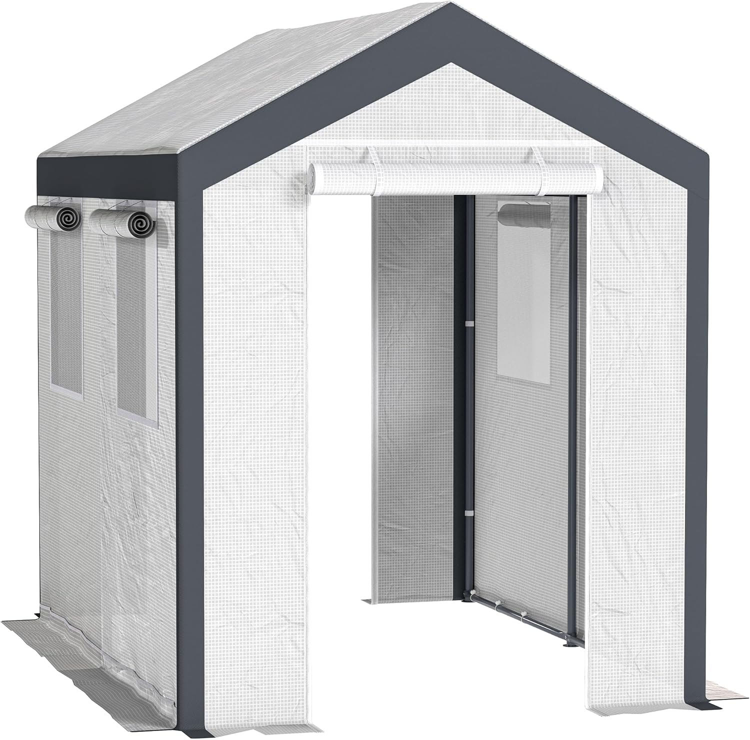 Outsunny 8' x 6' x 7' Walk-in Greenhouse, Outdoor Garden Warm Hot House with 4 Roll-up Windows, 2 Zippered Doors and Weather Cover, White