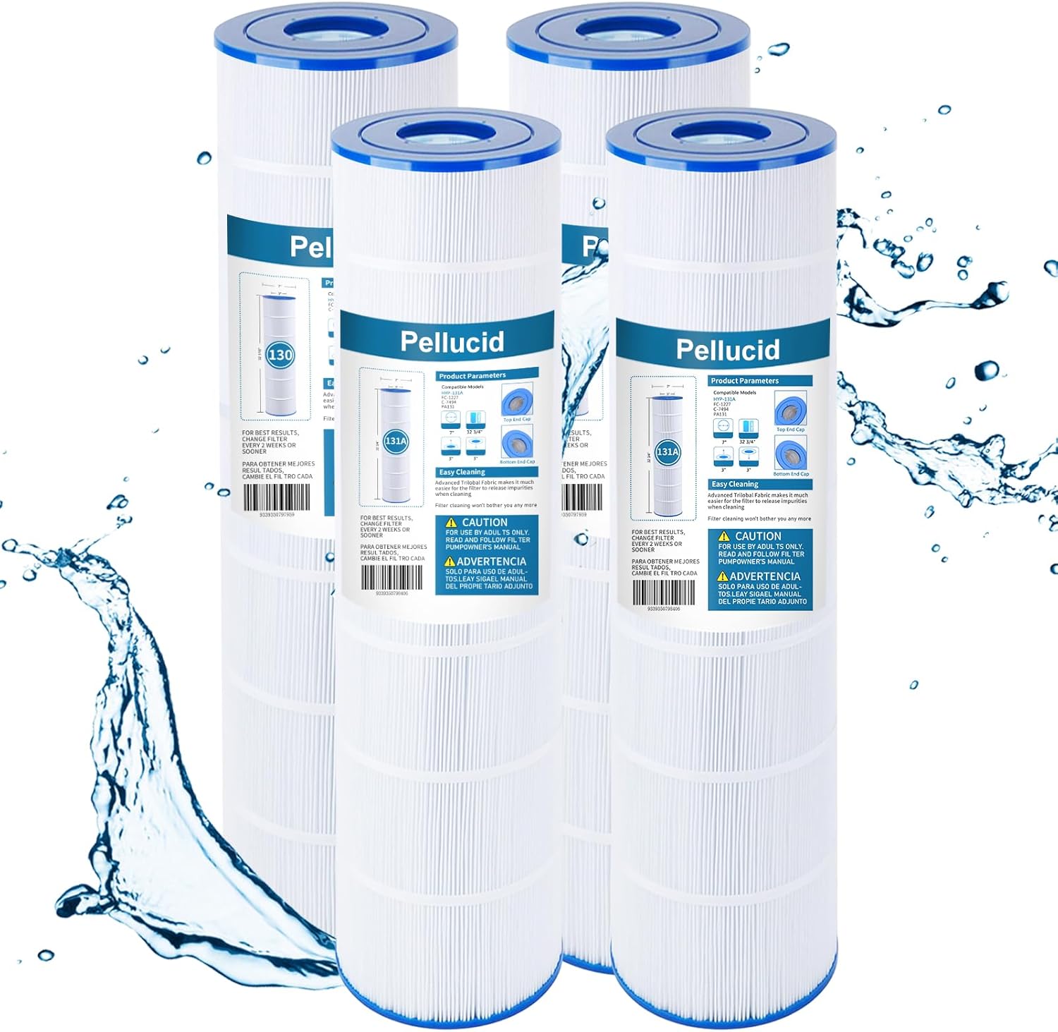 4 Pack Pool Filter Compatible with PLF131A, Pleatco PA131-PAK4, Hayward CX1280XRE, SwimClear C5020, C-7494, Filbur FC-1227, FC-6435, C5025, C5030, 4 X 131 sq. ft. Filter Cartridge.