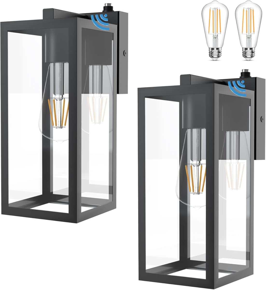 Aipsun Outdoor Wall Lantern 2 Packs with Dusk to Dawn Sensor, Matte Black Sensor Exterior Light Fixtures,Exterior Wall Sconce with Clear Glass Shade(2700K E26 Bulbs Include)