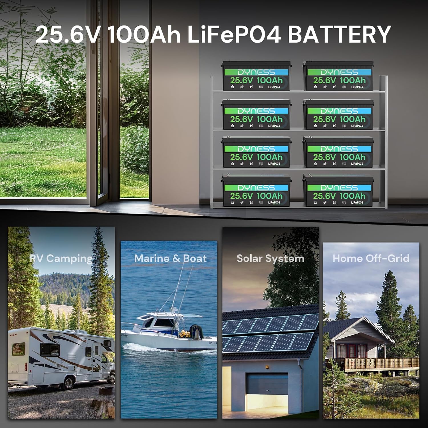 24V 100Ah LiFePO4 Battery, 25.6V Lithium Battery with 2560Wh Power, Built-in 100A BMS with Low Temp Protection, Supports 4P2S Connection, Up to 20.48kWh, Perfect for RV, Solar System, Marine