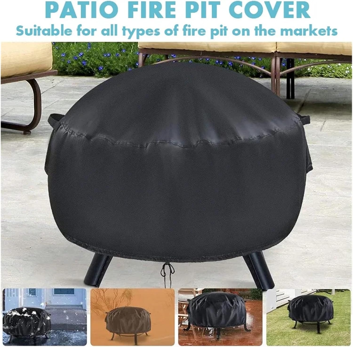 Furniture Cover Waterproof 600D Heavy Fire Pit Cover Rainproof Home Round Barbecue Rack Covers Grill Furniture Universal