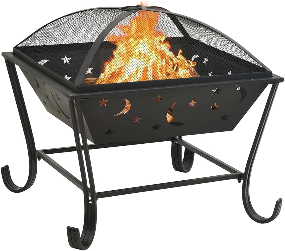 Steel Outdoor Fire Pit, Patio Wood Burning Grill for Patio Backyard Garden Beach Camping Picnic,Fire Pit w/Poker 24.4