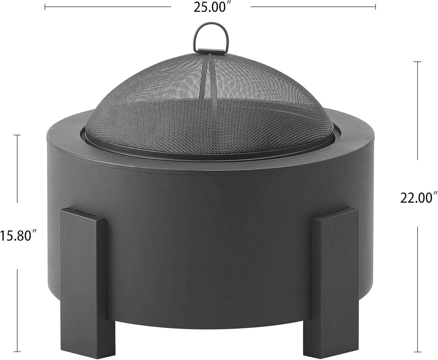 Scott Living Flicker Wood Burning Fire Pit, 25-Inch Portable Steel Firepit with Spark Screen, Efficient Airflow Design, High-Temp Finish, Quick Assembly for Camping, Patio, Backyard, Black