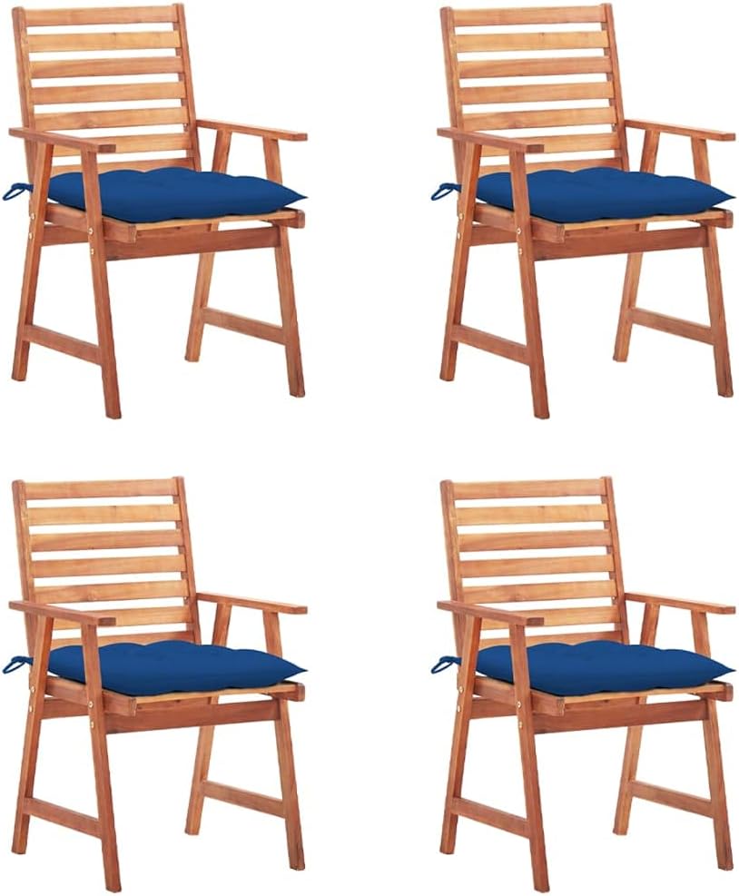 Patio Dining Chairs 4 pcs with Cushions Solid Acacia Wood,Modern Wooden Dining Chair Set with Royal Blue Cushions for Outdoor, Garden, Patio Patio Furniture & Accessories