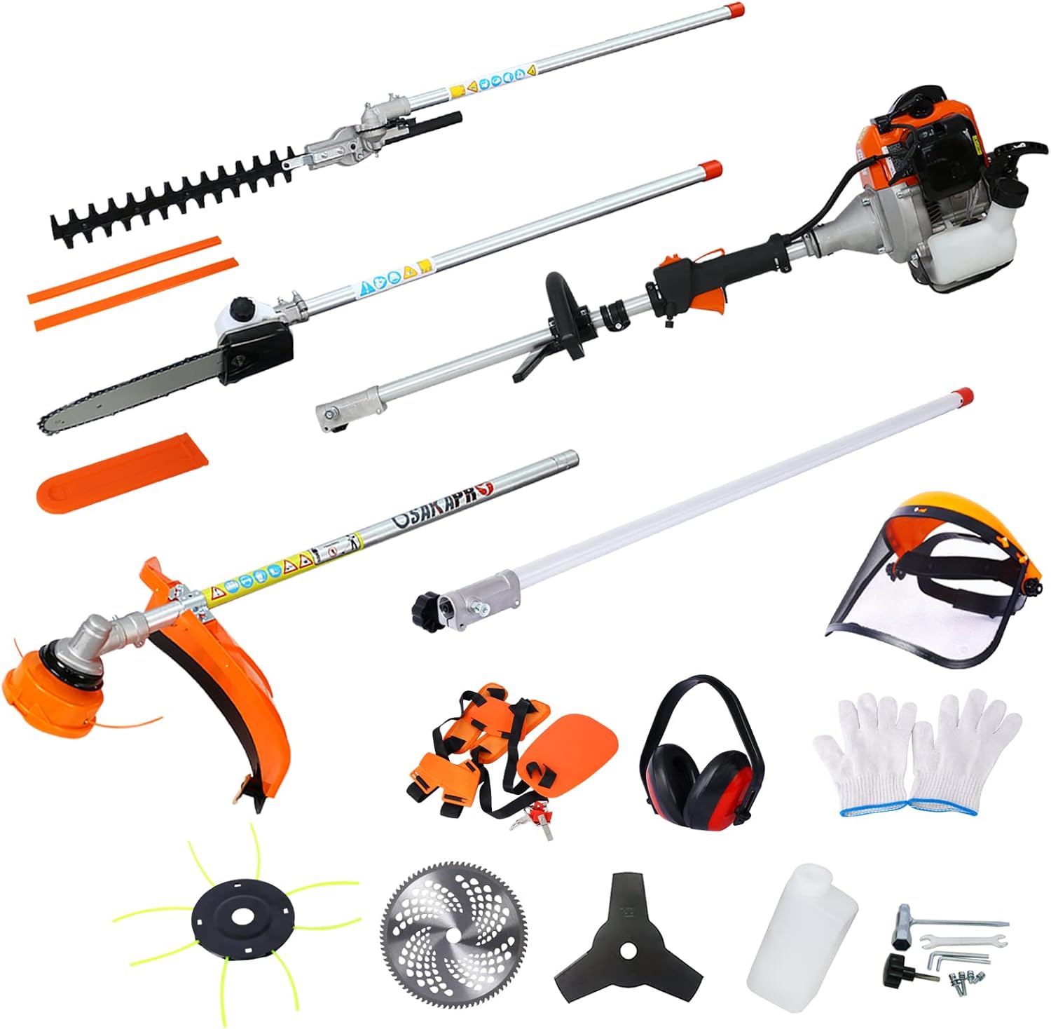 10 in 1 Multi-Functional Trimming Tool, 52CC 2-Cycle Garden Tool System with Gas Pole Saw, Hedge Trimmer, Grass Trimmer for Lawn Care, and Brush Cutter EPA Compliant