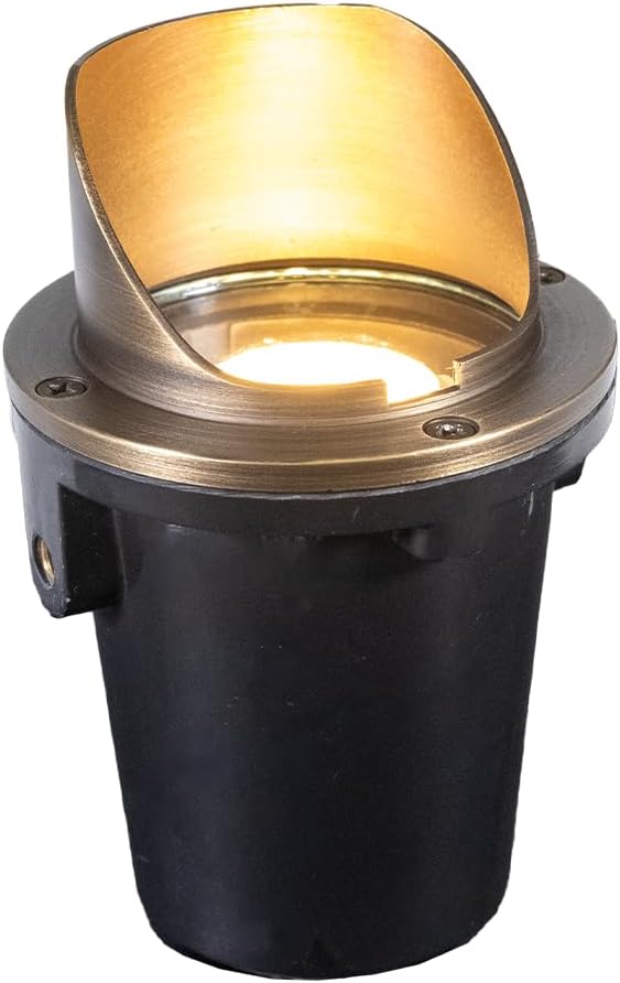 VOLT 12V 3-in-1 Waterproof IP68 Mini In-Grade Light with Brass Shielded Top (Bronze) & 4W 2700K Warm White LED MR11 Bulb for Low Voltage Landscape Lighting of Outdoor Pathway, Garden, Fountain or Pond