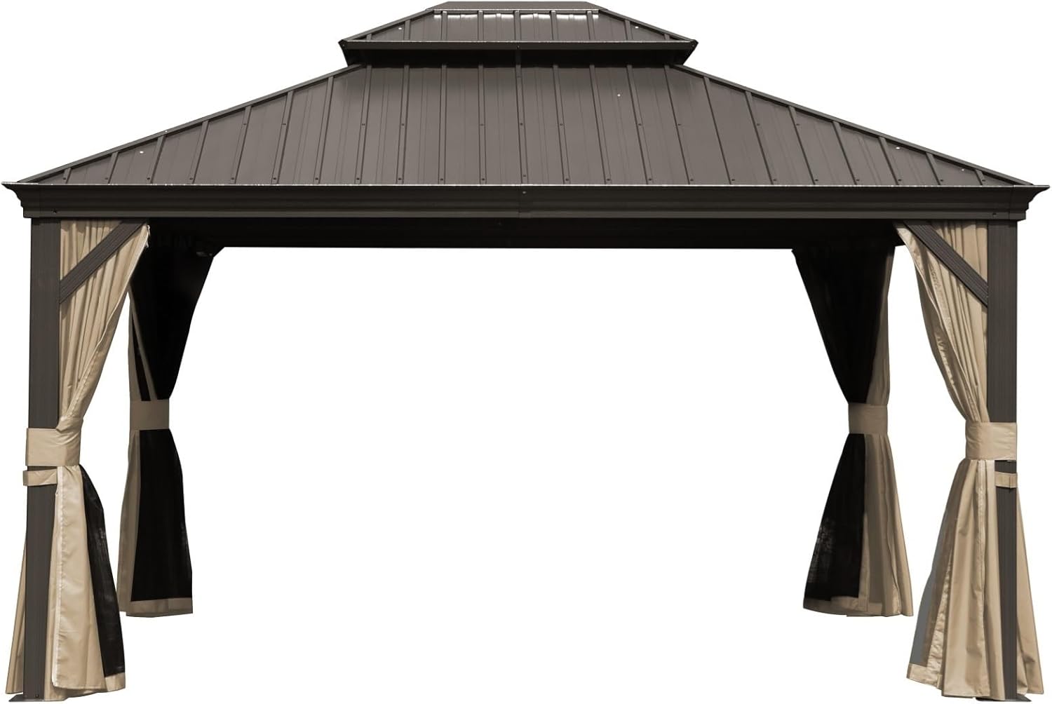 10'x12' Outdoor Hardtop Gazebo with Curtains&Netting,Outdoor Aluminum Gazebos Grill with Galvanized Steel Double Canopy for Patios Deck Backyard