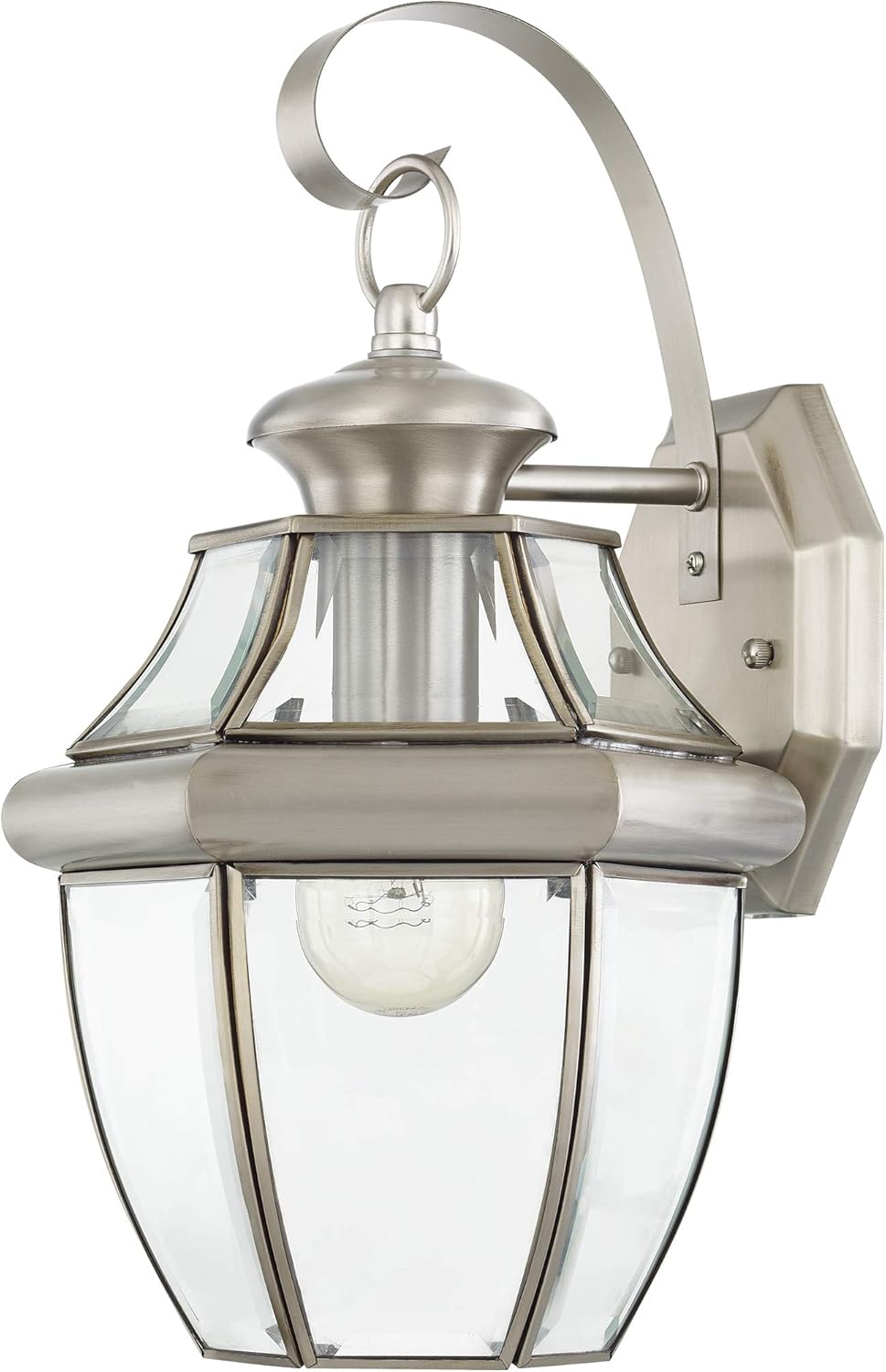 Livex Lighting 2151-91 Monterey 1 Light Outdoor Brushed Nickel Finish Solid Brass Wall Lantern with Clear Beveled Glass 13