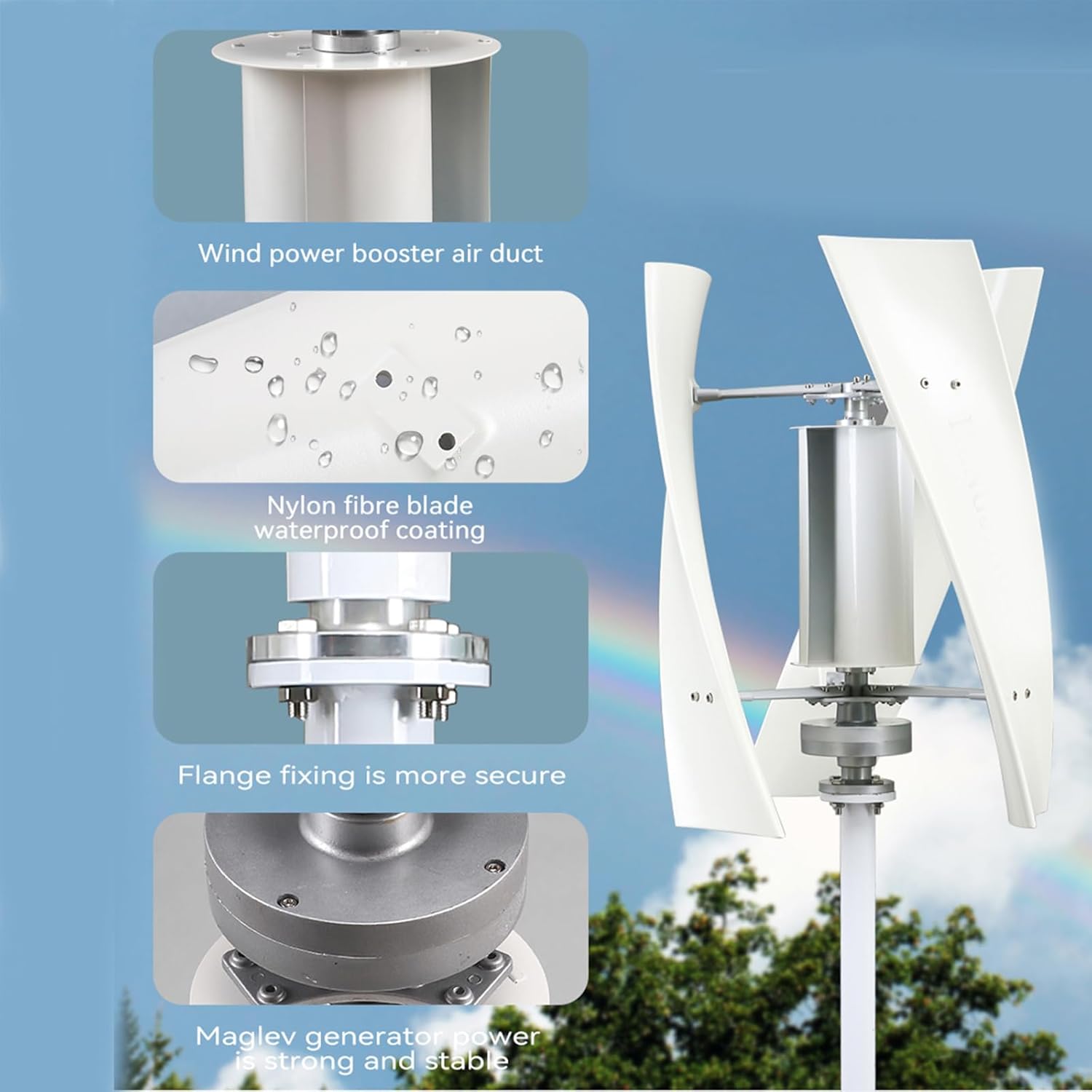 3000W Vertical Axis Wind Turbine, 48V 24V 12V Wind Generator VAWT Home Small Windmill Free Energy with MPPT Charging Controller