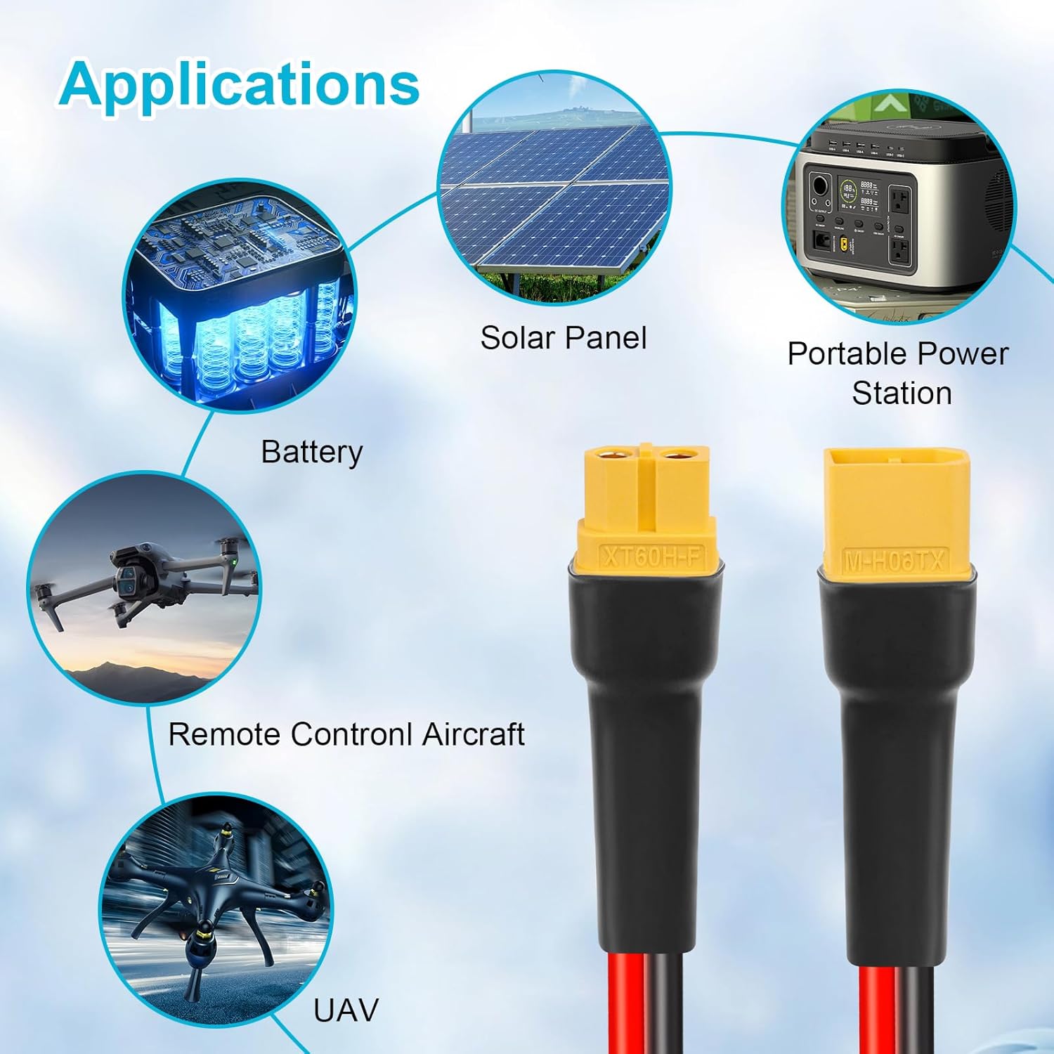 10AWG 5FT XT60 Extension Cable 30FT Conductor Silicone Electrical Wire