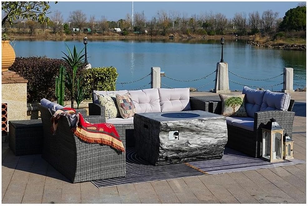 Direct Wicker Gray Aluminum 7-Person Outdoor Seating Group with Cushions and Firepit