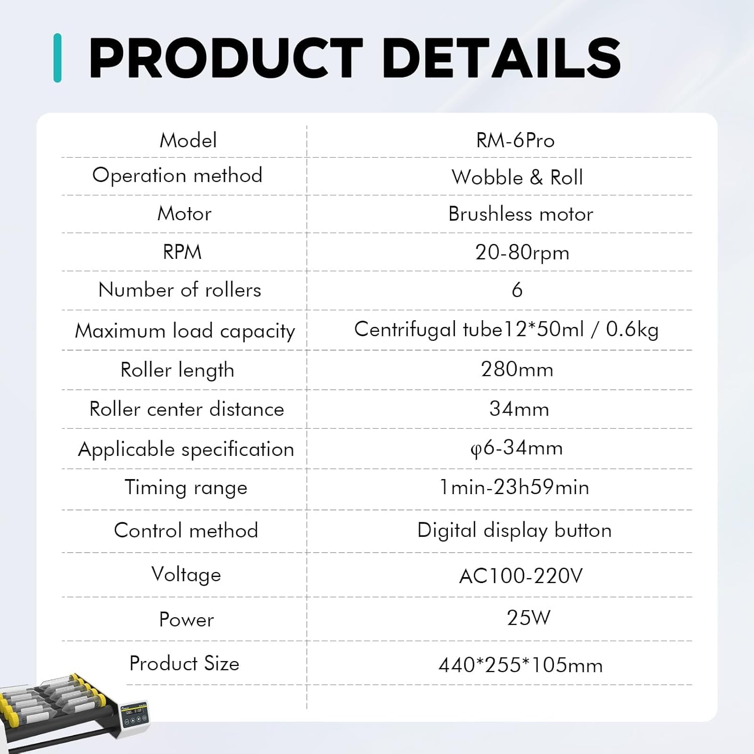 Lab Roller Mixing Machine, Lab Orbital Shaker Mixer(20-80rpm), Drum: 6/8 Rollers(Length:28CM), with Continuous/Timer Mode, High/Low Axis, for 6-34 MM Centrifuge Tubes,6pro