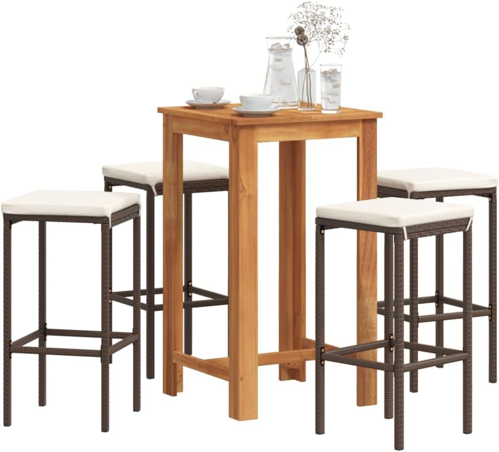 Patio Set 5 Piece Patio Bar Set Brown Solid Wood Acacia and Poly Rattan