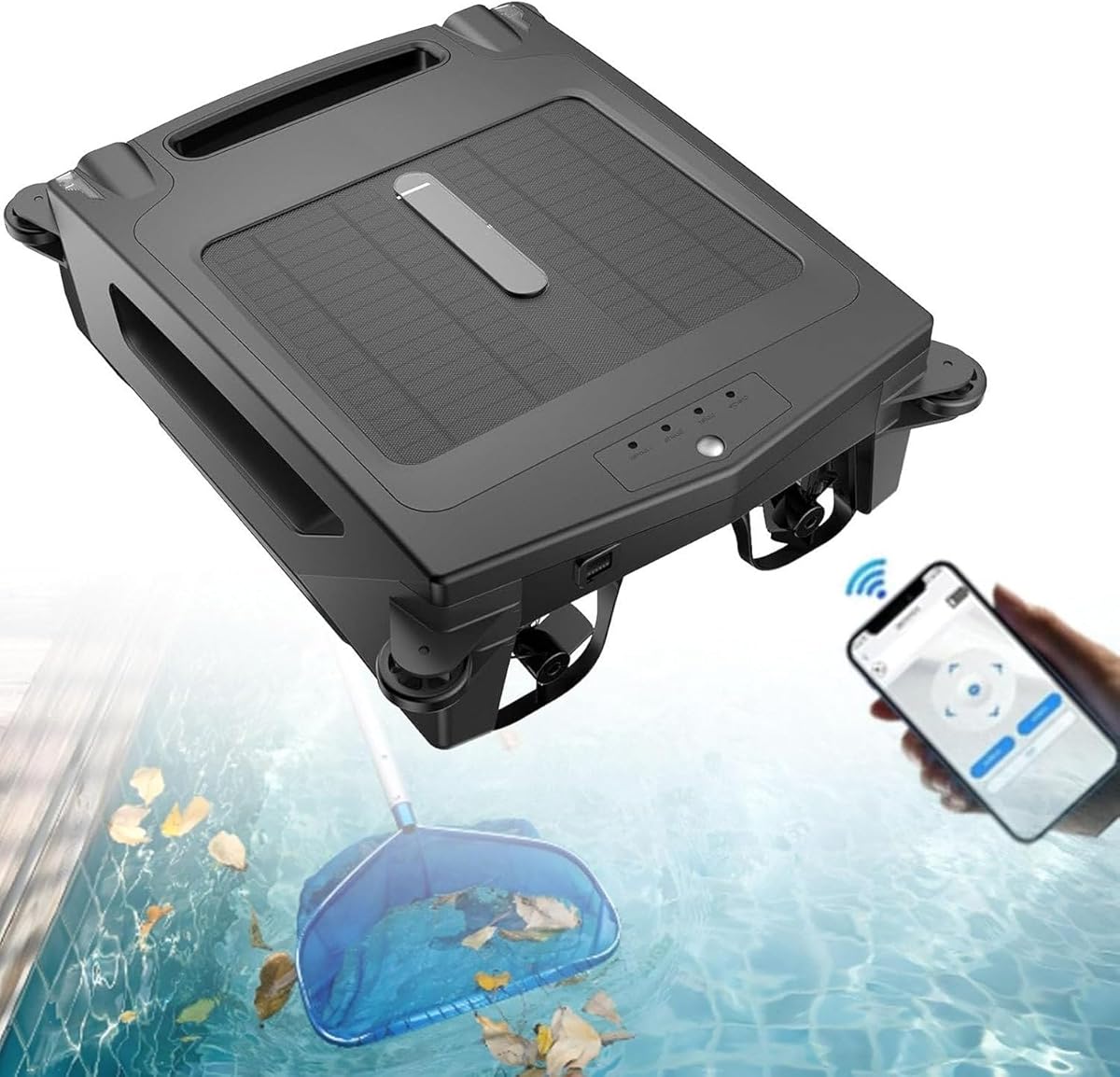 Pool Skimmer Cleaner, Automatic Cordless Robot Solar Powered with Solar & Fast Dual Charging, App Support, Path Optimization, 2 Speed Modes, 3.4l Large Debris Bag
