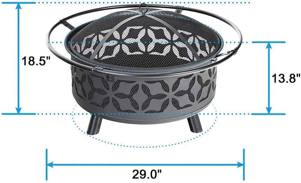 Small Firepit, Fire Pit with BBQ Grill Shelf, Outdoor Metal Brazier Star Moon Shape Garden Patio Heater Camping Bowl BBQ with Grill, Mesh Lid, Grate