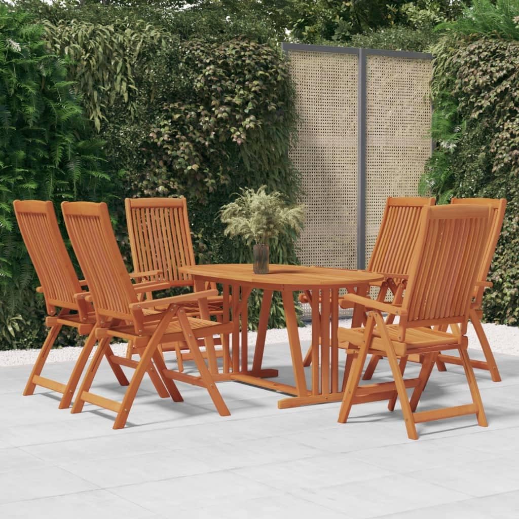 Large Reddish-Brown Solid Eucalyptus Wood Garden Dining Set, 7-Piece Outdoor Table and Chairs for Patio Balcony, Oiled Finish