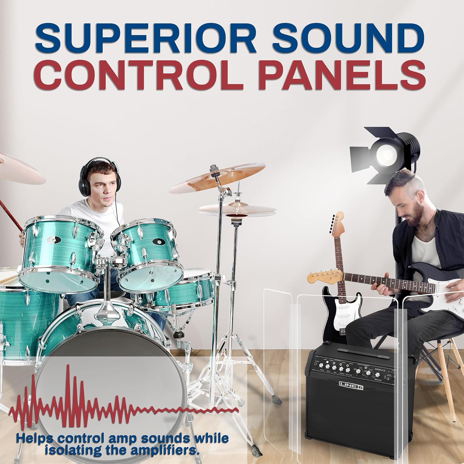 PENNZONI Amp Shield, Amp Acrylic Shield, Guitar Amp Shield, Clear Acrylic Panel Amp Shield with Plastic Hinges (3 Panels, 3ft x 6ft)