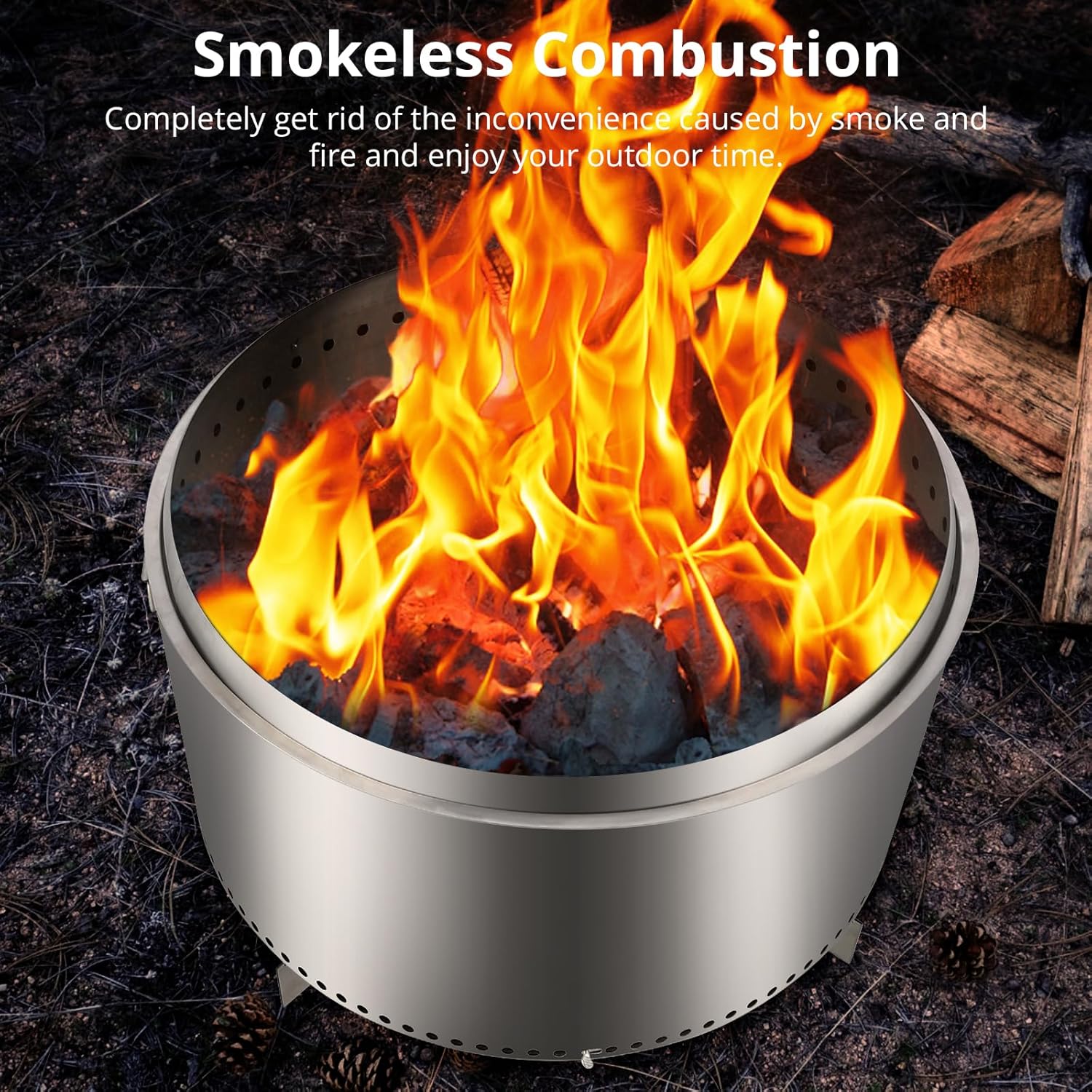 Smokeless Fire Pit 27 Inch, Towallmark Large Fire Pit with Stand Portable Stainless Steel Outdoor Bonfire Pit, 360 Degree Wide Warmth Wood Burning Firepit for Patio Camping